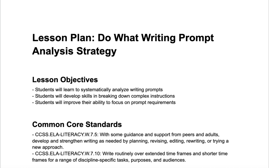 Lesson Plan: Do What Writing Prompt Analysis Strategy