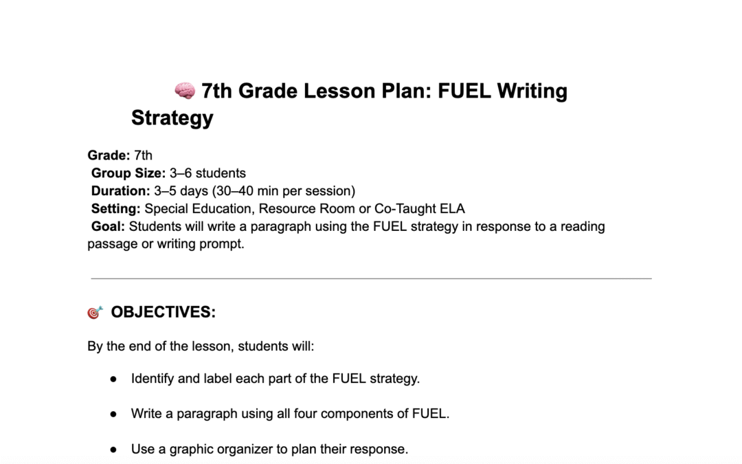 7th Grade Lesson Plan: FUEL Writing Strategy